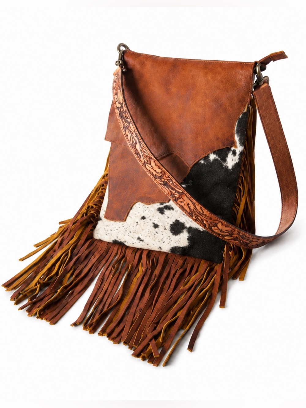 American Darling Hair-On Cowhide Leather Messenger Fringe NWT